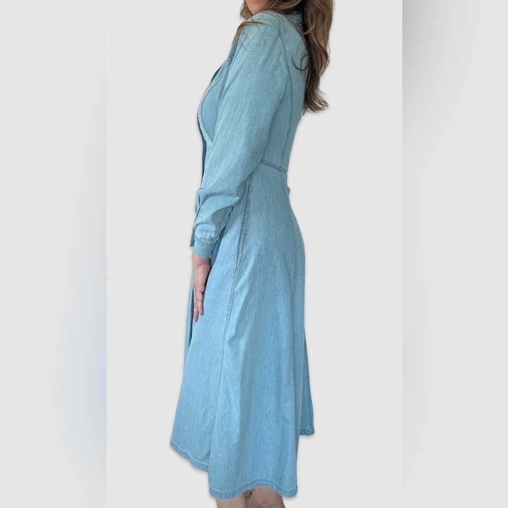 Vintage LizWear Denim Maxi Dress embroidered Pear buttons country western - Picture 4 of 13